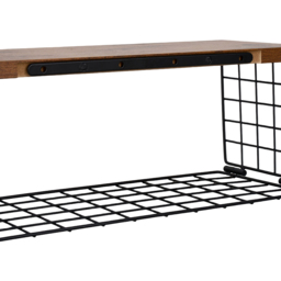 Living and Home 3 Shelf Wooden Wall-Mounted Floating Shelf with Wire Basket - Size: 15.5 x 40 x 14.7cm - Dark Wood - Wilko - thumbnail 5