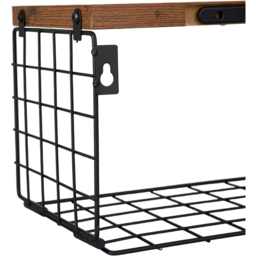 Living and Home 3 Shelf Wooden Wall-Mounted Floating Shelf with Wire Basket - Size: 15.5 x 40 x 14.7cm - Dark Wood - Wilko - thumbnail 4