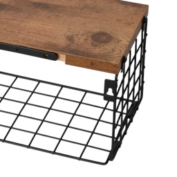 Living and Home 3 Shelf Wooden Wall-Mounted Floating Shelf with Wire Basket - Size: 15.5 x 40 x 14.7cm - Dark Wood - Wilko - thumbnail 6