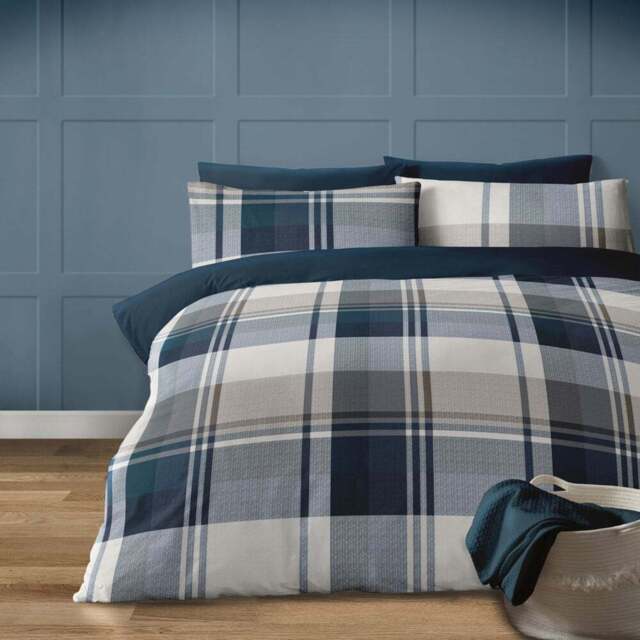 Bellissimo September Super King Teal Check Duvet Set - Blue - Wilko - image 1