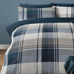 Bellissimo September Super King Teal Check Duvet Set - Blue - Wilko - thumbnail 3