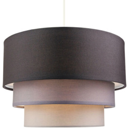 Happy Homewares 3 Tier Grey Cotton Round Pendant Shade - Size: 20 x 30 x 30cm - Wilko - thumbnail 3