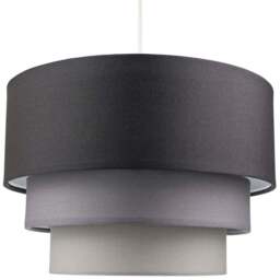 Happy Homewares 3 Tier Grey Cotton Round Pendant Shade - Size: 20 x 30 x 30cm - Wilko - thumbnail 1