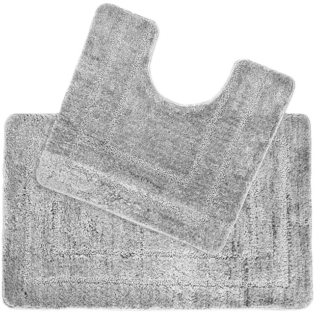 Allure Bath Fashions Silver Grey Non Slip Bath Mat and Pedestal Mat Set 2 Piece - Size: 45 x 75cm - Wilko - image 1