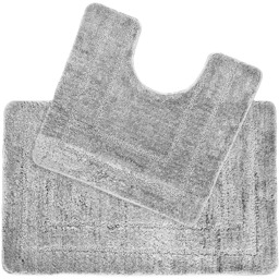 Allure Bath Fashions Silver Grey Non Slip Bath Mat and Pedestal Mat Set 2 Piece - Size: 45 x 75cm - Wilko
