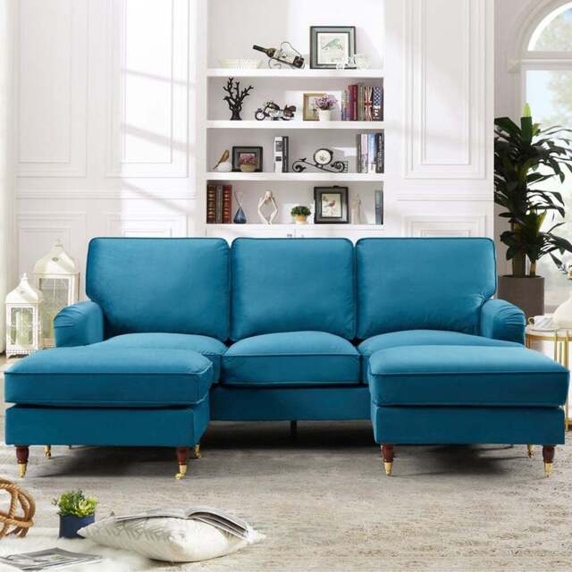 Woodbury 3 Seater Teal Velvet U Shape Corner Sofa - Blue - Artemis Home - Wilko - image 1