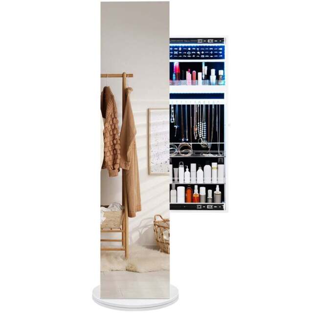 Costway 2 Shelf White Swivel Mirrored Jewellery Storage Cabinet - Size: 179 x 56 x 17cm - Wilko - image 1