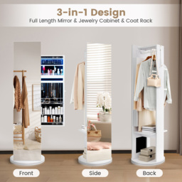 Costway 2 Shelf White Swivel Mirrored Jewellery Storage Cabinet - Size: 179 x 56 x 17cm - Wilko - thumbnail 5