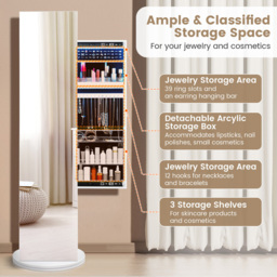 Costway 2 Shelf White Swivel Mirrored Jewellery Storage Cabinet - Size: 179 x 56 x 17cm - Wilko - thumbnail 7