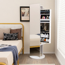 Costway 2 Shelf White Swivel Mirrored Jewellery Storage Cabinet - Size: 179 x 56 x 17cm - Wilko - thumbnail 3