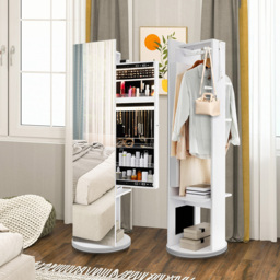 Costway 2 Shelf White Swivel Mirrored Jewellery Storage Cabinet - Size: 179 x 56 x 17cm - Wilko - thumbnail 4