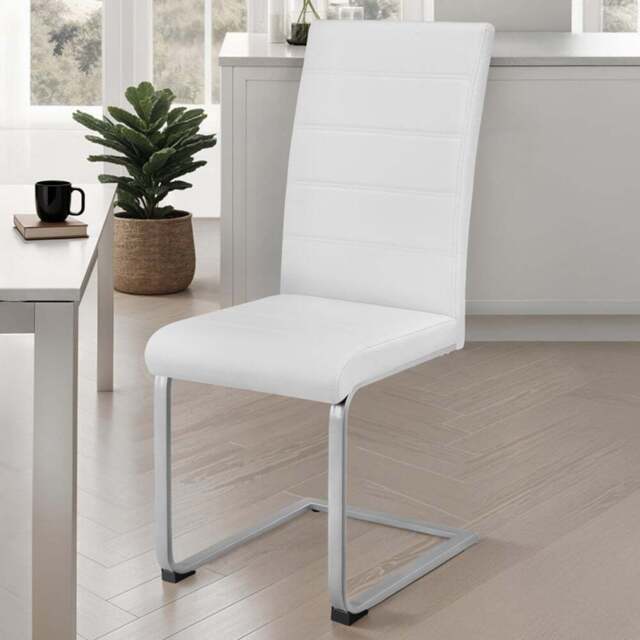 tectake Set of 4 White Cantilever High Backrest Dining Chair - Wilko - image 1