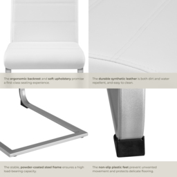tectake Set of 4 White Cantilever High Backrest Dining Chair - Wilko - thumbnail 6