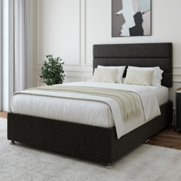 Bedmaster Single Charcoal Linen Divan Base with Pearl Headboard - Grey - Wilko