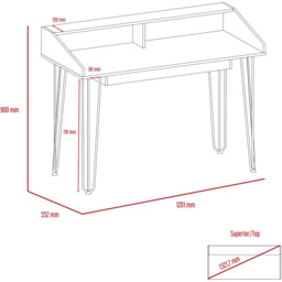 Dallas Home Office Desk White and Carbon Grey - Size: 55 x 120 x 90cm - Wilko - thumbnail 7