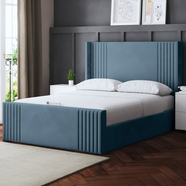 DS Living Elara Single Blue Winged Panel Ottoman Bed with Headboard - Wilko - image 1