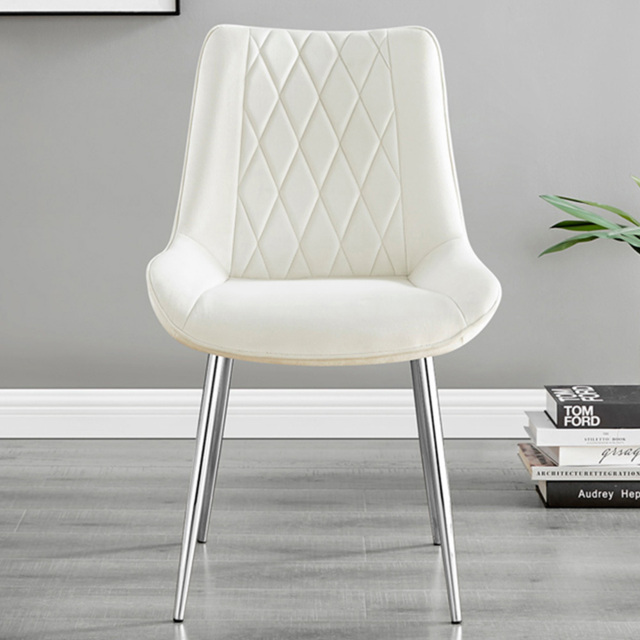 Furniturebox Cesano Set of 2 Cream and Chrome Velvet Dining Chair - Wilko - image 1