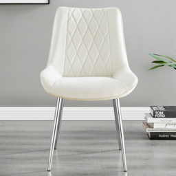 Furniturebox Cesano Set of 2 Cream and Chrome Velvet Dining Chair - Wilko - thumbnail 1