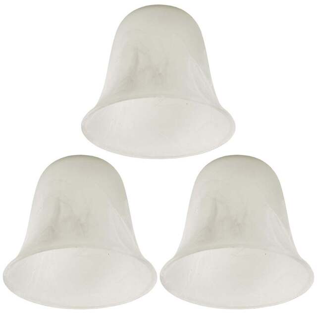ValueLights Marble Effect Bell Shape Glass Lamp Shades Set 3 Pack - Size: 13 x 15 x 15cm - White - Wilko - image 1