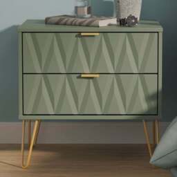 Crowndale Diamond 2 Drawer Reed Green Side Table Ready Assembled - Size: 60 x 58 x 40cm - Wilko