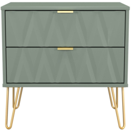 Crowndale Diamond 2 Drawer Reed Green Side Table Ready Assembled - Size: 60 x 58 x 40cm - Wilko - thumbnail 3