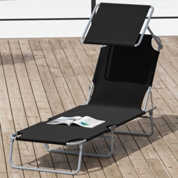 Outsunny Black Foldable Sun Lounger with Sunshade Awning - Size: 1 Seater - Wilko