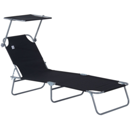 Outsunny Black Foldable Sun Lounger with Sunshade Awning - Size: 1 Seater - Wilko - thumbnail 3