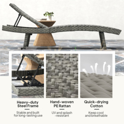Outsunny Mixed Grey Rattan 4 Position Adjustable Sun Lounger - Size: 41 x 60 x 195cm - Wilko - thumbnail 5