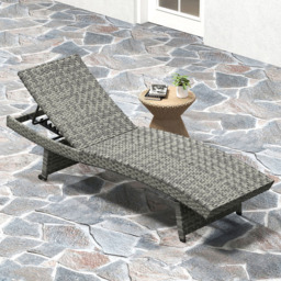 Outsunny Mixed Grey Rattan 4 Position Adjustable Sun Lounger - Size: 41 x 60 x 195cm - Wilko