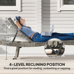 Outsunny Mixed Grey Rattan 4 Position Adjustable Sun Lounger - Size: 41 x 60 x 195cm - Wilko - thumbnail 6