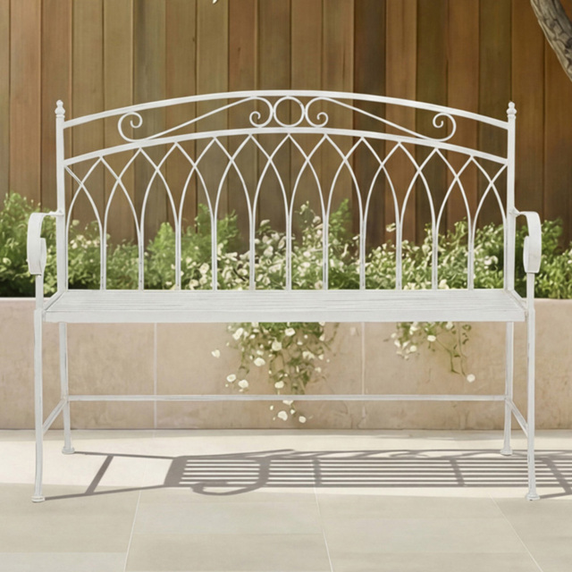Charles Bentley 2 Seater Antique White Decorative Rustic Metal Garden Bench - Wilko - image 1