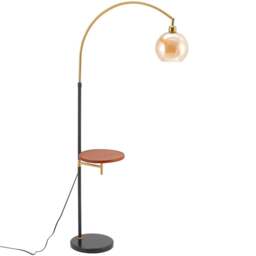 Living and Home Adjustable Arch Floor Lamp with Wood Tray - Size: 180 x 85 x 30cm - Black - Wilko