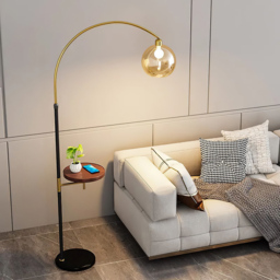 Living and Home Adjustable Arch Floor Lamp with Wood Tray - Size: 180 x 85 x 30cm - Black - Wilko - thumbnail 3
