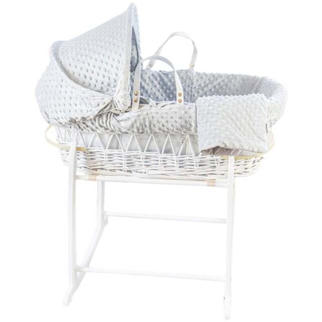 Clair De Lune Grey Dimple White Wicker Moses Basket with Rocking Stand - Size: 68 x 68 x 30cm - Wilko - image 1