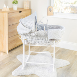 Clair De Lune Grey Dimple White Wicker Moses Basket with Rocking Stand - Size: 68 x 68 x 30cm - Wilko - thumbnail 3