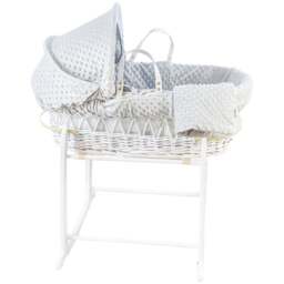 Clair De Lune Grey Dimple White Wicker Moses Basket with Rocking Stand - Size: 68 x 68 x 30cm - Wilko