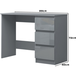 FWStyle Stora 3 Drawer Grey Gloss Dressing Table - Size: 72 x 99 x 40cm - Wilko - thumbnail 7