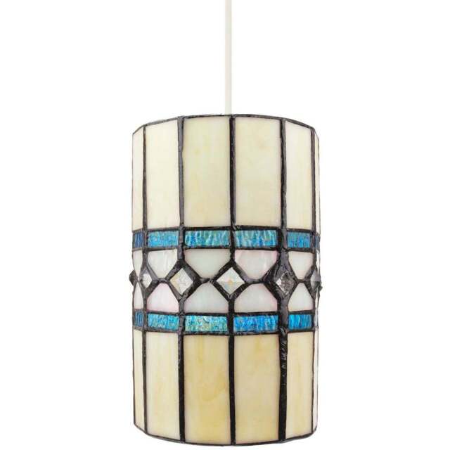 Happy Homewares Amber Glass Tiffany Pendant Shade with Bright Teal Strips - Size: 21 x 12 x 12cm - Green - Wilko - image 1