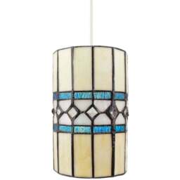 Happy Homewares Amber Glass Tiffany Pendant Shade with Bright Teal Strips - Size: 21 x 12 x 12cm - Green - Wilko