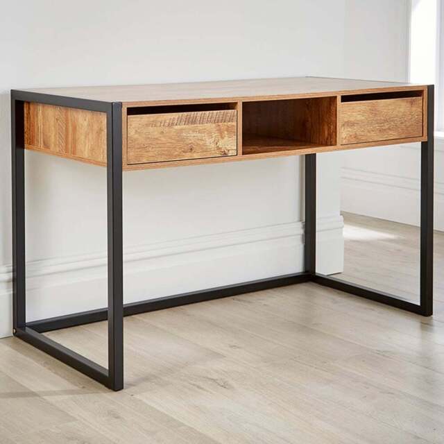 Home Source Toronto 2 Drawer Single Shelf Computer Desk Smoked Oak Effect - Size: 75 x 60 x 120cm - Brown - Wilko - image 1