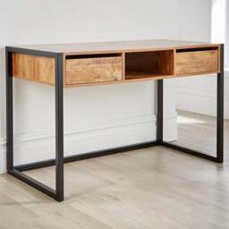 Home Source Toronto 2 Drawer Single Shelf Computer Desk Smoked Oak Effect - Size: 75 x 60 x 120cm - Brown - Wilko