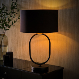 ValueLights Antonia Black with Gold Inner Drum Shade Matte Black Oval Table Lamp with Bulb - Size: 42.3 x 25 x 25cm - Wilko - thumbnail 7