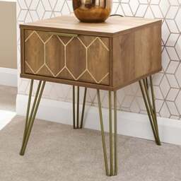 GFW Orleans Single Drawer Mango Yellow Lamp Table - Size: 39 x 39 x 49cm - Brown - Wilko