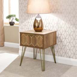 GFW Orleans Single Drawer Mango Yellow Lamp Table - Size: 39 x 39 x 49cm - Brown - Wilko - thumbnail 7