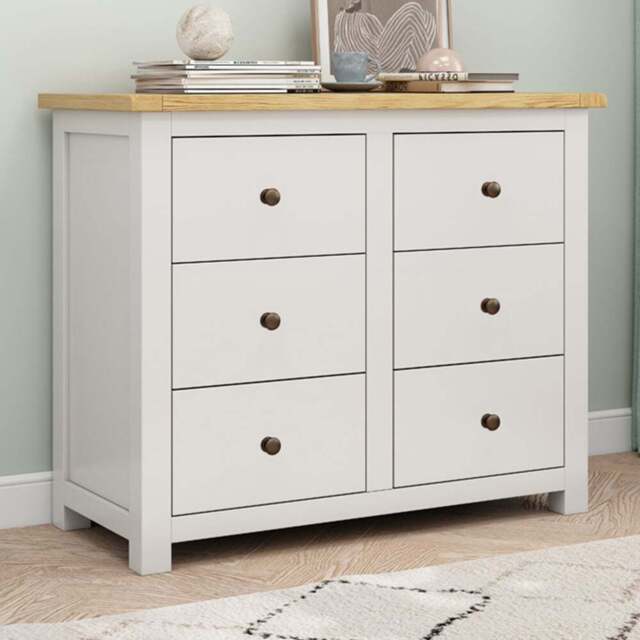 Cabinet Bits Maggiori 6 Drawer White Brass Knob Chest of Drawers - Wilko - image 1
