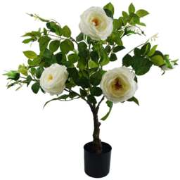 Leaf White Camellia Rose Artificial Plant in Pot 70cm - Size: 70 x 50 x 50cm - Wilko