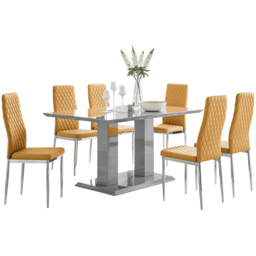 Furniturebox Molini Modern Valera 6 Seater Dining Set Grey Gloss Mustard Yellow and Chrome - Wilko - thumbnail 3