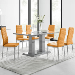 Furniturebox Molini Modern Valera 6 Seater Dining Set Grey Gloss Mustard Yellow and Chrome - Wilko - thumbnail 1