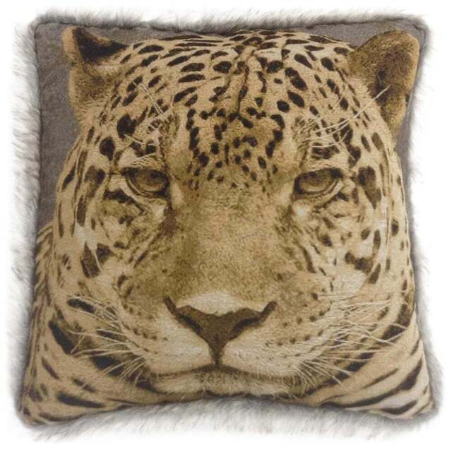 Intimates Leopard Fur Trim Filled Cushion 43 x 43cm 2 Pack - Brown - Wilko - image 1