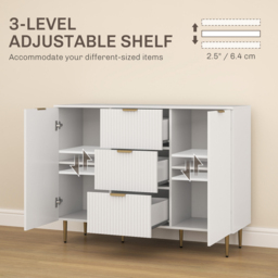 HOMCOM 2 Door 3 Drawer White Sideboard Storage Cabinet - Size: 14.5 x 48.5 x 132cm - Wilko - thumbnail 6